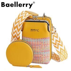 Baellerry Crossbody Phone Bag Yellow Multicolor Coin Pouch Wide Strap Summer NEW